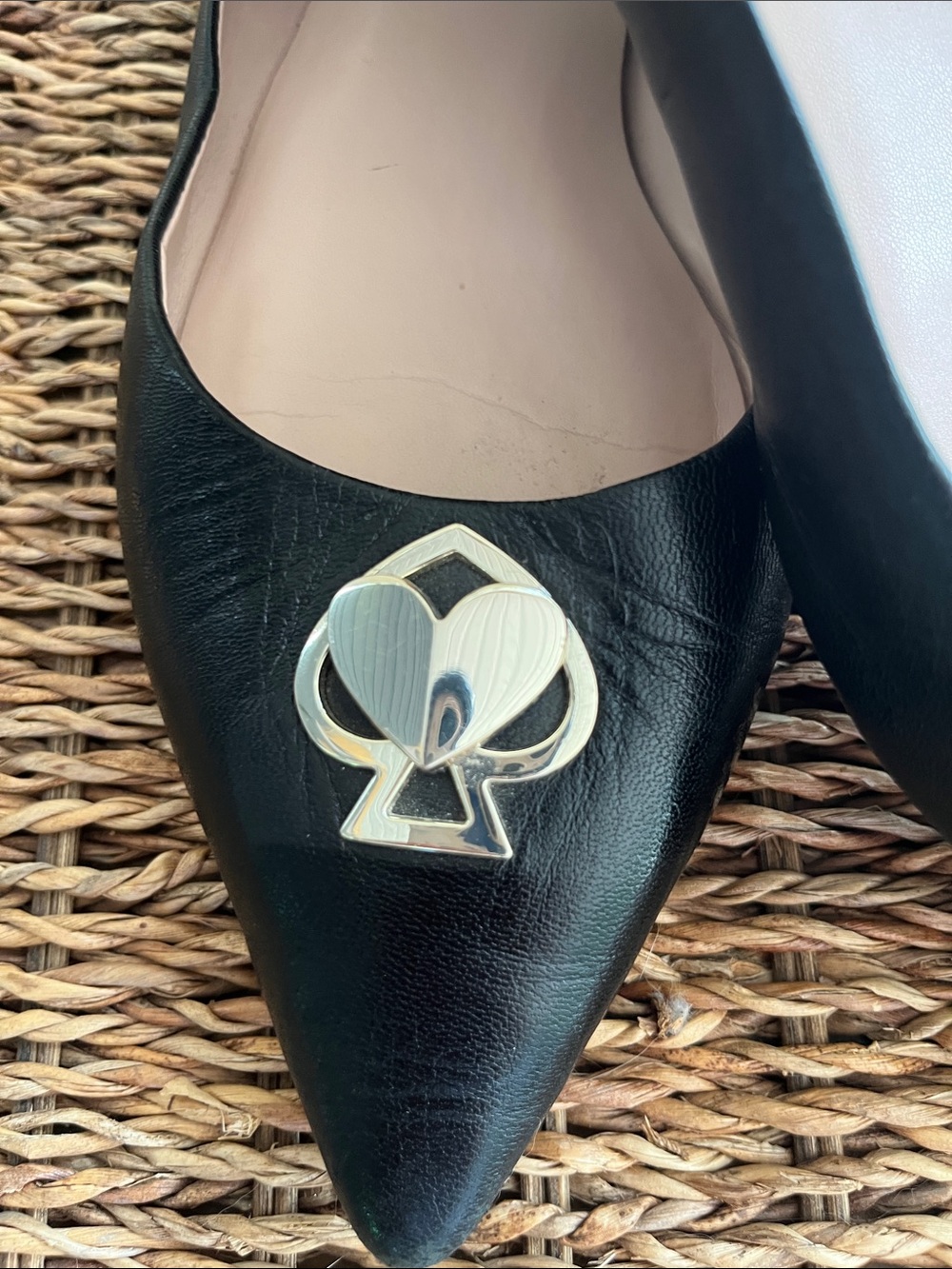 ♠️ kate spade Black Pointed Leather Flats with logo - Picture 5 of 12